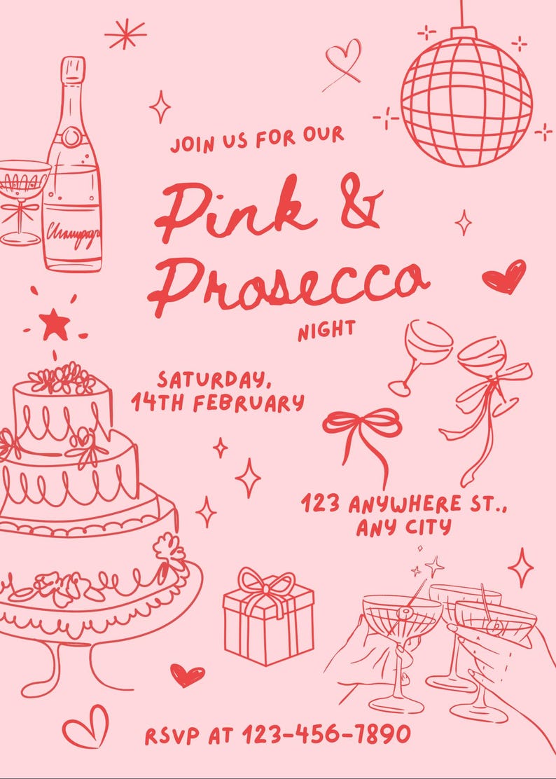 Pink and Red Party Invitation Template - Etsy
