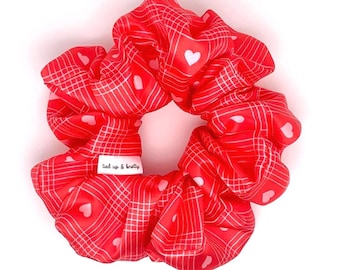 Coleteros de satén Valentina XL para San Valentín / Coletero con cuadros rojos y rosas con corazones / Coletero de satén extragrande hecho a mano / Atado y con nudos