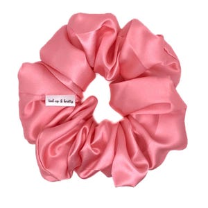 Marilyn XL Satin Valentine’s Scrunchie | Pink Satin Hair Tie Scrunchie | Handmade X-Large Satin Scrunchie | tied up & knotty