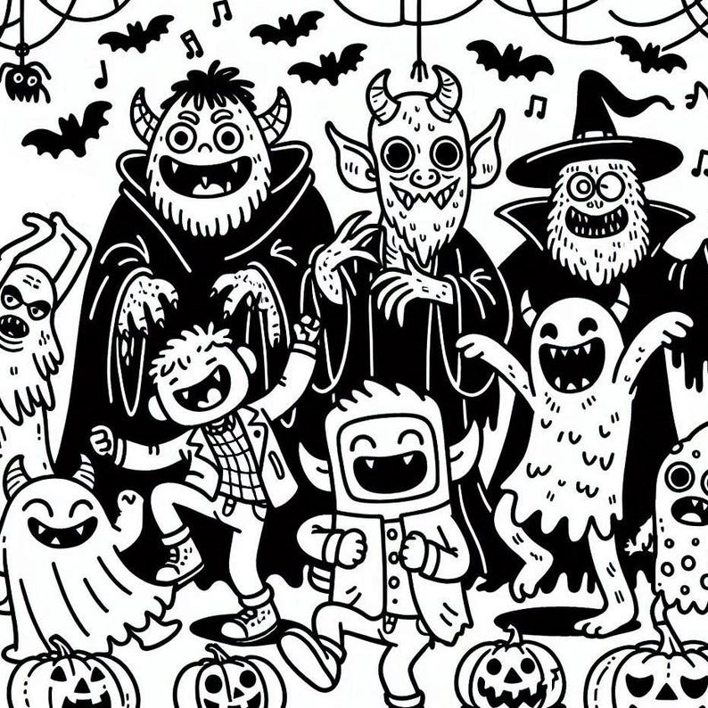 5 Monster Mash Halloween Coloring Pages Pack for Kids Fun & Spooky