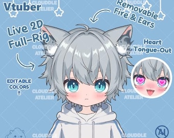 Cat Boy Vtuber Live2d Model / Premade / Customizable Vtuber / Full Rigged Vtuber / Chibi / Cat Vtuber / Cat Boy / Gamer Vtuber