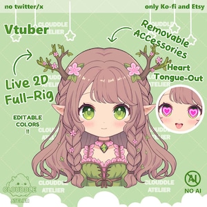 Słodka Druidka Vtuber Live2d Model / Gotowe / Dostosowywalne Vtuber / W pełni zmontowane Vtuber / Chibi / Elfka Vtuber / Jeleń Vtuber