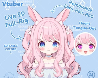 Cute Rabbit Girl Vtuber Live2d Model / Premade / Customizable Vtuber / Full Rigged Vtuber / Chibi / Bunny Vtuber / Rabbit Vtuber