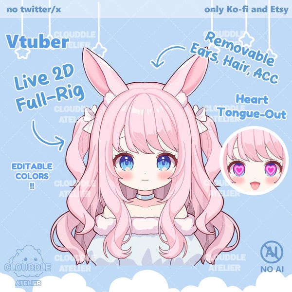 Cute Rabbit Girl Vtuber Live2d Model / Premade / Customizable Vtuber / Full Rigged Vtuber / Chibi / Bunny Vtuber / Rabbit Vtuber
