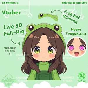 Cute Frog Girl Vtuber Live2d Model / Premade / Customizable Vtuber / Full Rigged Vtuber / Chibi / Green Vtuber / Frog Vtuber