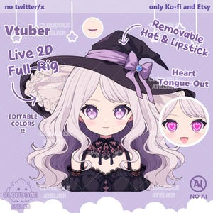 Cute Witch Vtuber Live2d Model / Premade / Customizable Vtuber / Full Rigged Vtuber / Chibi / Goth Vtuber / Witch Girl / Witch Vtuber