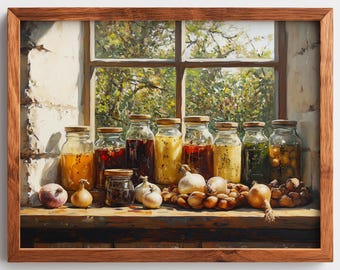 Autumn Preserves Still Life Painting, Rustic Kitchen Wall Art (Digital Download)
