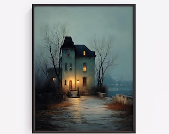Victorian Mansion Printable Wall Art, Dark Gothic House Print Digital Download