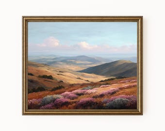 Wildflower Meadow Landscape Painting, Countryside Pastoral Decor (Digital Download)