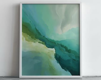 Watercolor Landscape Print, Teal Abstract Modern Wall Art, Digital Download