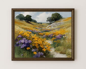 Wildflower Meadow Landscape, Vintage Pastoral Painting Printable Wall Art (Digital Download) 244