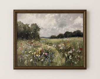 Wildflower Meadow Pastoral Landscape, Printable Spring Wall Art, 5 Aspect Ratios