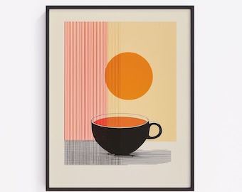Minimalist Coffee Cup Print, Retro Kitchen Wall Art (Digital Download)