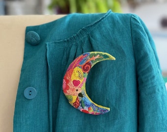 Luna, Moon brooch, nature brooch, moon hand embroidered brooch