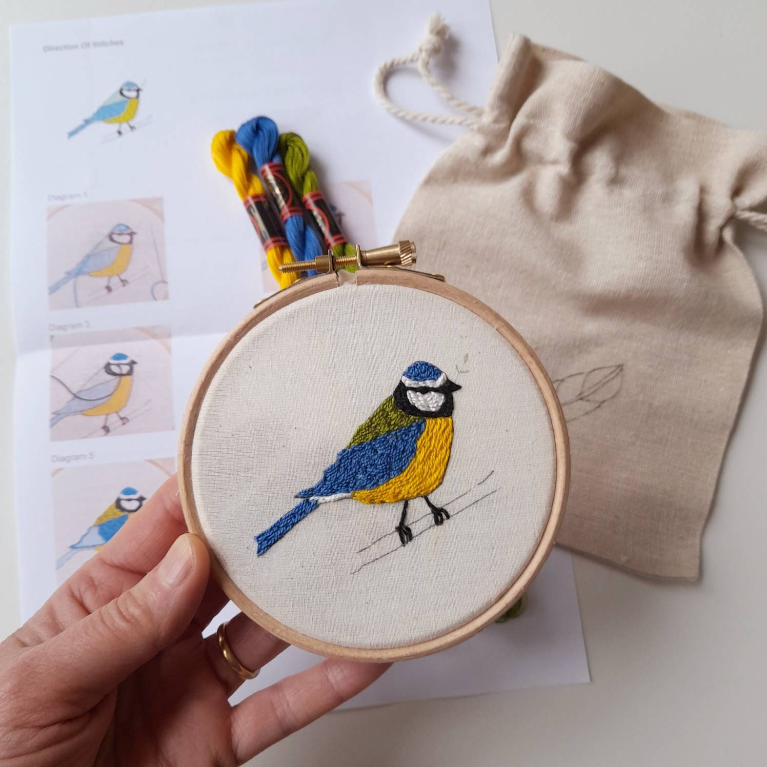 Bluetit Bird Embroidery Kit Full Kit Embroidery Kit Bird Etsy UK