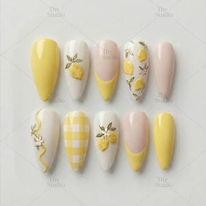 Italian Summer Press On Nails, Amalfi Lemon Nails, Butter Yellow Nails, Lemon French Tip Nails, European Summer Nails, Citrus Vacation Nail