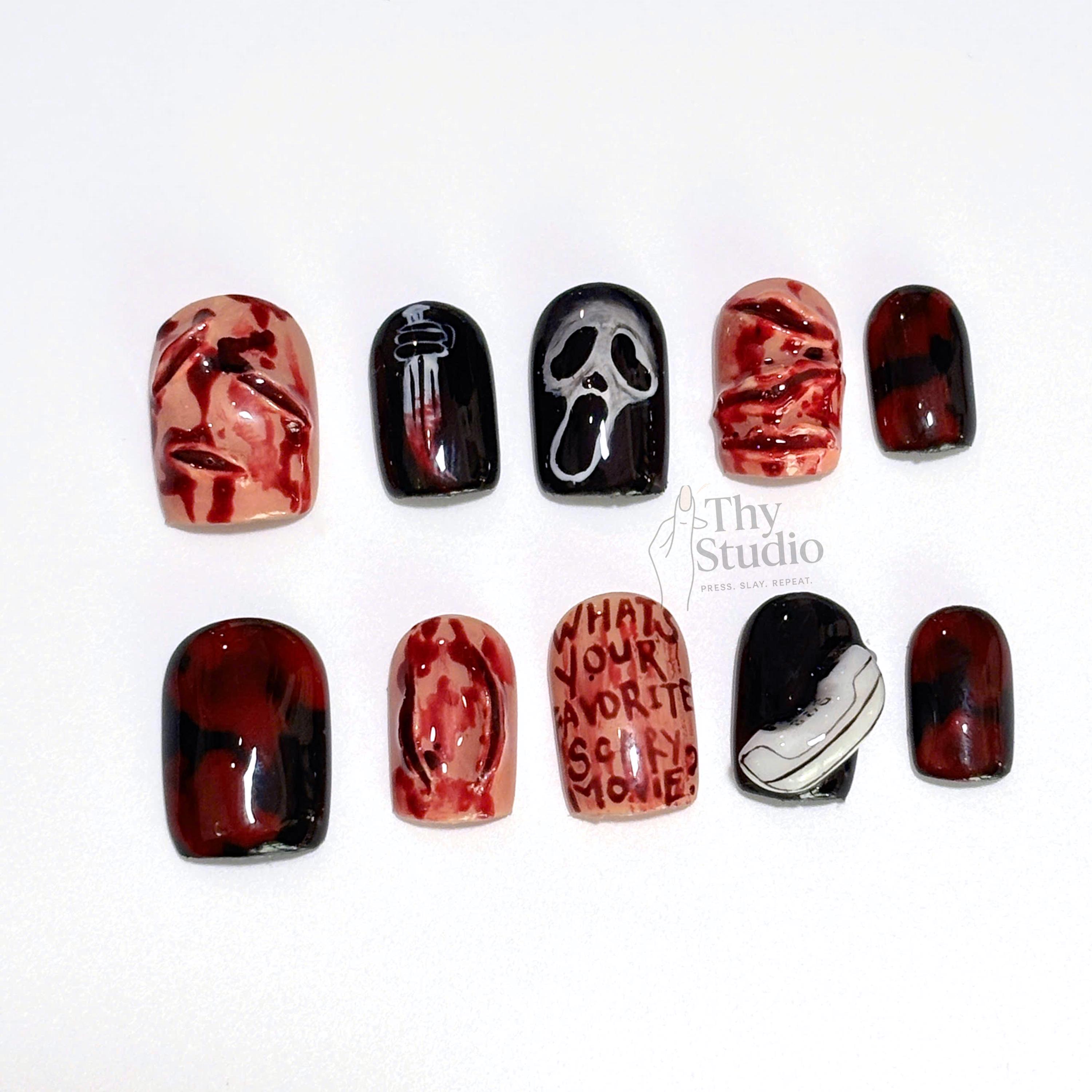 Scream Horror Press On Nails: Bloody Halloween 3D Nail Art