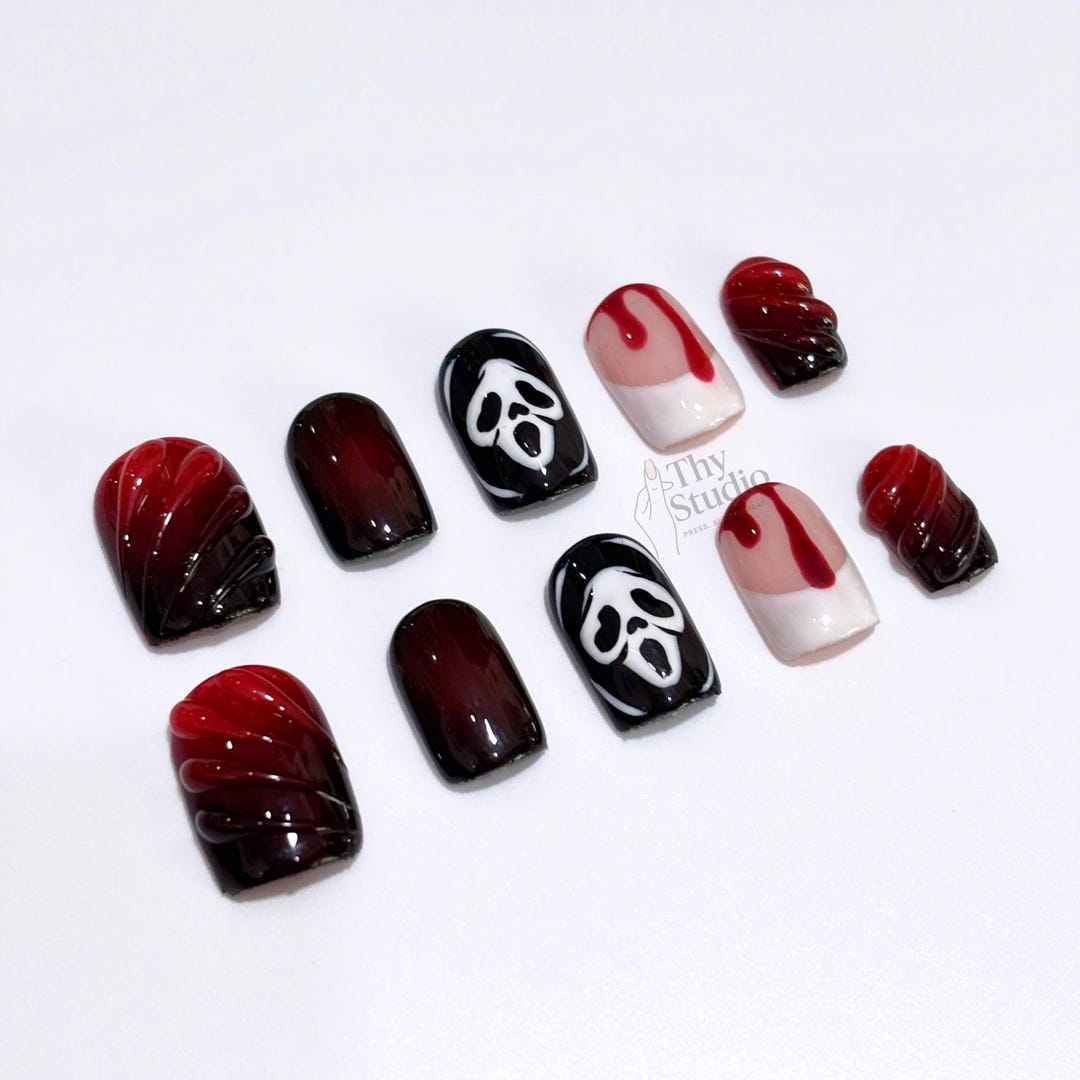 Scream Drip Scream Blood Drip Press on Nails, Gothic Halloween Nail Art - Etsy