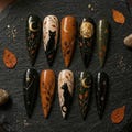 Mystic Nails, Black Cat Moonlit Forest Press On Nails, Celestial Fall Nail Art, Crescent Moon Witchy Autumn Nails product logo
