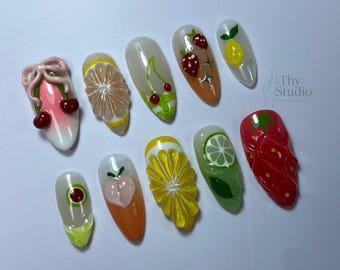 Presse-fruits 3D sur les ongles : kit de nail art estival fait main