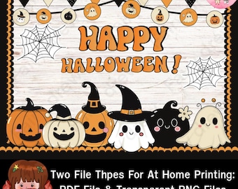 Halloween Bulletin Board Kit, Spooky Classroom Decor (PDF & PNG