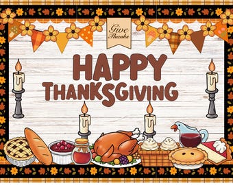 Thanksgiving Bulletin Board Set | Fall Classroom Decor | Borders, Banners, Clipart, Fall Letters (PNG + PDF)
