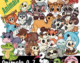 Animals A–Z Clipart | Color & B/W | Alphabet Animal Clip Art Set