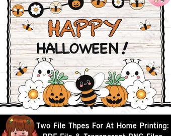 Halloween Bee Bulletin Board Kit | Classroom Party Decor (PDF + PNG)