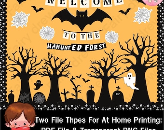 Halloween Bulletin Board Kit | Welcome to the Haunted Forest Classroom Decoration | Printable Halloween Wall Display
