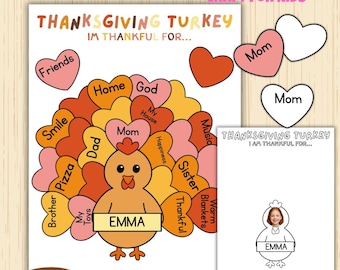 Thanksgiving Turkey Craft for Kids | Thankful Hearts Activity | pdf