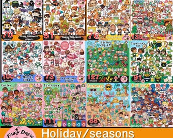 Holiday Clipart Mega Bundle: Kids & Animals, 13 Seasonal Sets (PNG, 300 DPI)