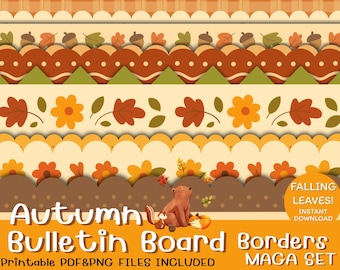 Fall Bulletin Board Borders Bundle | Printable & PNG Files | Autumn Classroom Trim | Thanksgiving Decor