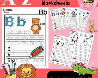 Alphabet Tracing Worksheets A–Z | 52 Pages Printable ABC Worksheets | Phonics Handwriting Practice for Kids