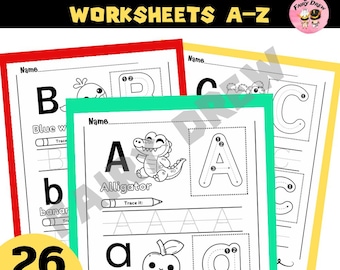 Alphabet Tracing Worksheets A-Z| Animal Phonics Handwriting Practice