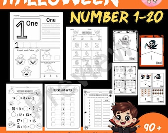 Halloween Number Worksheets 0–20 | Counting, Number Words, Posters & Flashcards
