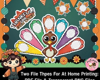 Thankful Turkey Bulletin Board Set: Thanksgiving Classroom Decor (PDF + PNG)