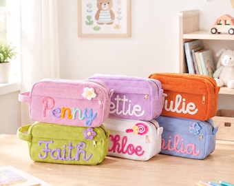 Custom Yarn Name Pencil Case: Corduroy Pouch - Back to School Gift For Boys & Girls