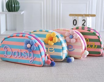 Personalized Knitted Name Pencil Case: Striped Back-to-School Gift