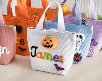 Personalized Halloween Treat Bag: Custom Wool Name Canvas Tote