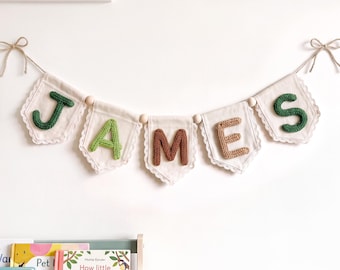 Personalized Yarn Letter Bunting, Lace Canvas Garland, Baby Shower Photo Prop