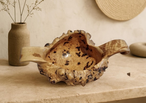 Organic Wabi-Sabi Root Sculpture Dish -Hand Carved Scandinavian Burl Wood Bowl –  Mid Century Natural Decor