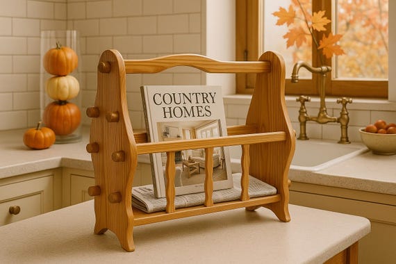 Scandinavian vintage magazine holder made of wood - rustic pine wood holder for books, records or cozy living room decoration