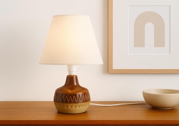 MCM Pottery, Swedish EGO Stengods stoneware table lamp, 1970s Scandinavian pottery