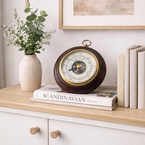Barigo Wall Barometer Mahogany Sweden 1960s Brass Scandinavian Weather Instrument