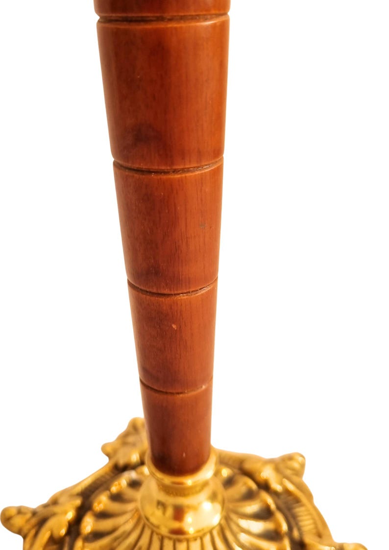 Brass Table Lamp Mid Century Teak Wood Ornate Base Scandinavian Europe 1960s image 5