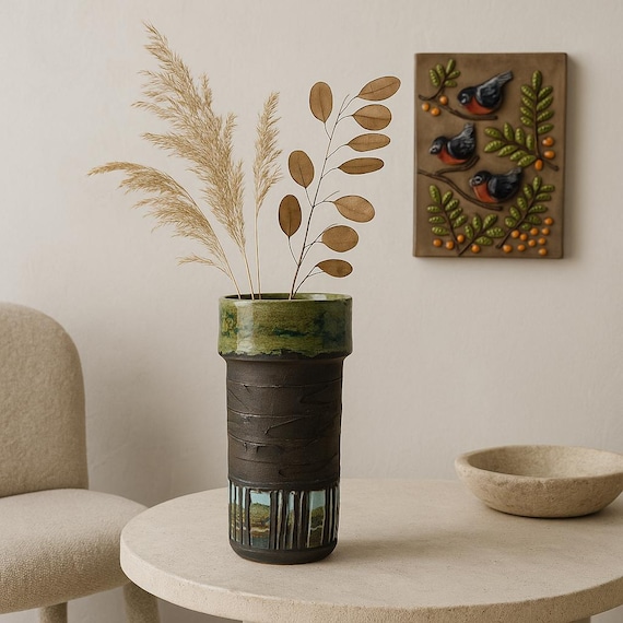 Vintage Brutalist Ceramic Vase – Mid Century Modern Studio Pottery with Textured Glaze