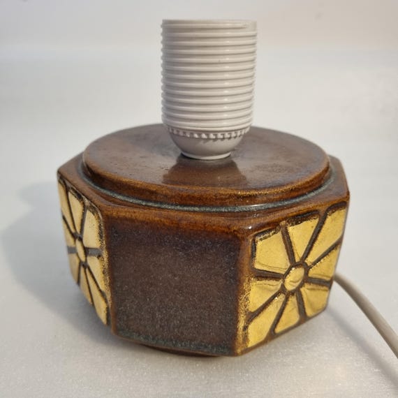 Mid century Swedish EGO Stengods stoneware table lamp, 1970s Scandinavian pottery