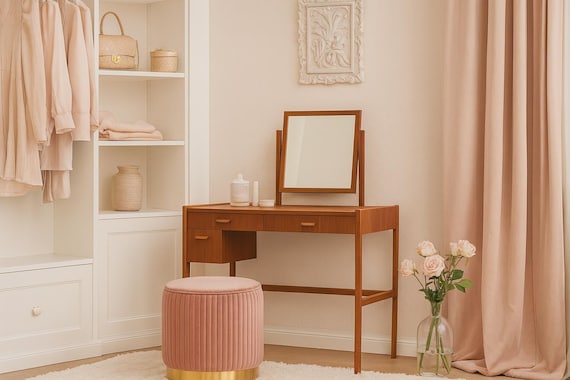 Mid-Century Scandinavian Teak Vanity with Mirror – 1950s/60s Danish Dressing Table