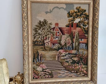 19世紀 ニードルポイント 額装 ウール手刺繍 19世紀 ニードルポイント