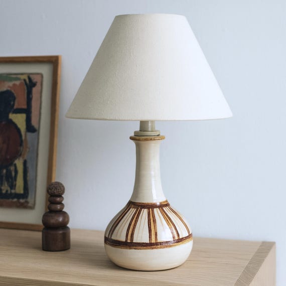 Retro Caramic Table Lamp – Ceramic Handpainted Base - Mid Century Modern Lighting